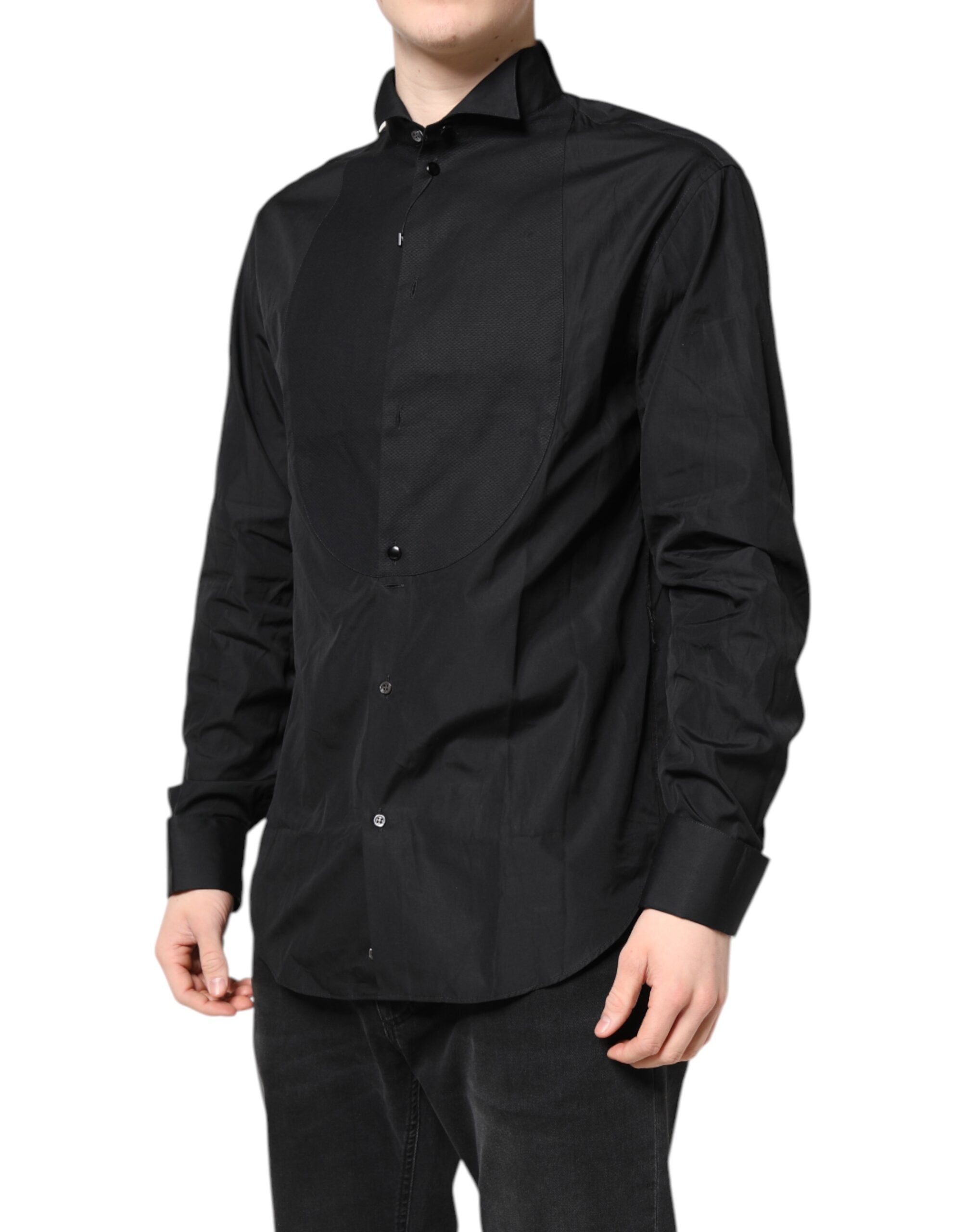 Emporio Armani Black Cotton Long Sleeve Shirt for Formal Occasions